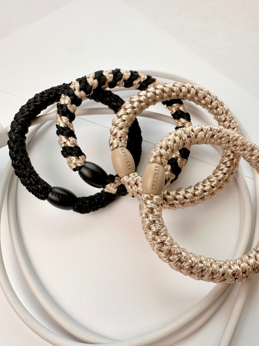 NWT 4-Bundle KKNEKKI Authentic Original Hair Ties Elastics  in Black Sparkles - Picture 2 of 7